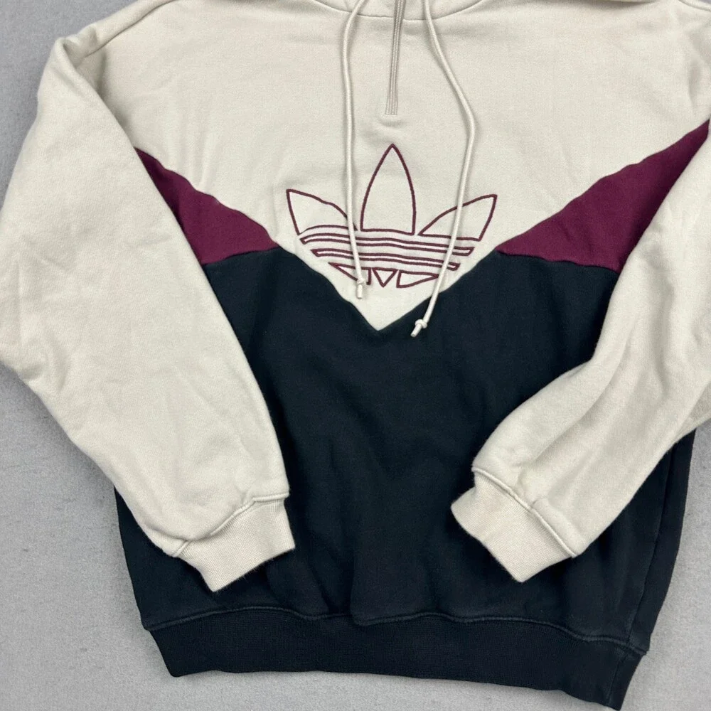 Adidas Hoodie Women XS Beige Colorado Blue 1/4 Pullover Sweatshirt Trefoil